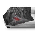 thumbnail image 3 of Black and White Soft Flannel Fleece Throw Blanket, Red Umbrella on a Dark Narrow Street in Tuscany Italy Rainy Winter, Cozy Plush for Indoor and Outdoor Use, 70" x 90", Grey Vermilion, by Ambesonne, 3 of 6