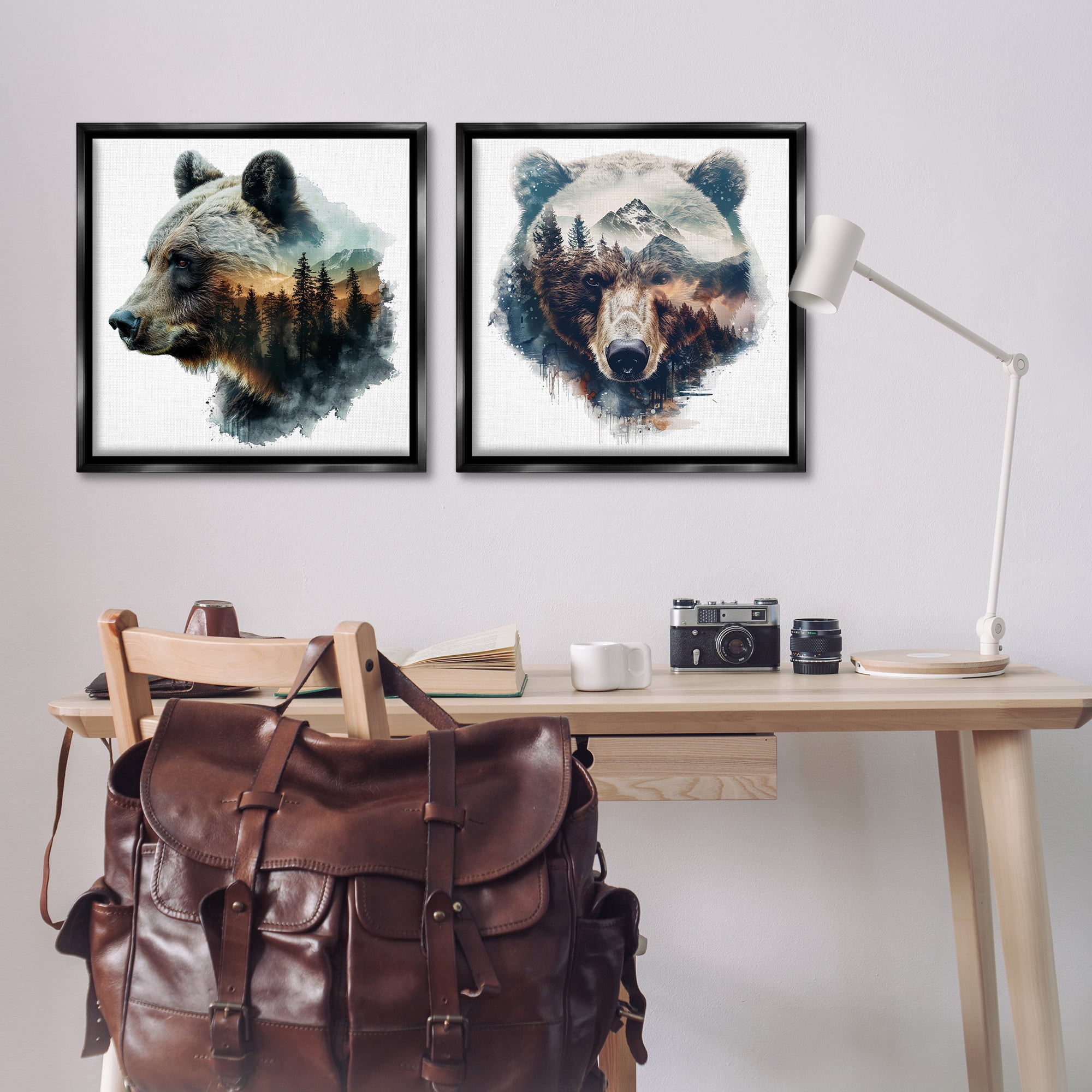 Stupell Industries Woodland Bear Forest Silhouettes Animals Painting Black Floater Framed Canvas Art Print Wall Art, 25 x 25, Set of 2