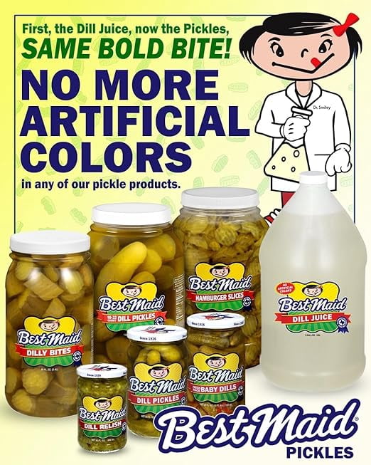 Best Maid Dill Pickle Juice, 1 gallon plastic jar, serving size 1 oz (28g), Kosher Certified, dill pickle flavor, 128 servings per jar