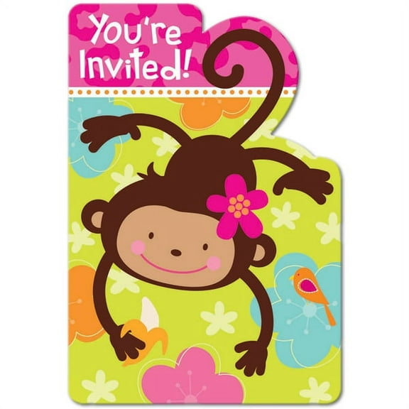 Pink Mod 'Monkey Love' Invitations w/ Env. (8ct)