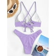 thumbnail image 4 of ZAFUL Women Swimsuit Cinched Ribbed Lace Up Brazilian Bikini Swimwear Purple M, 4 of 6