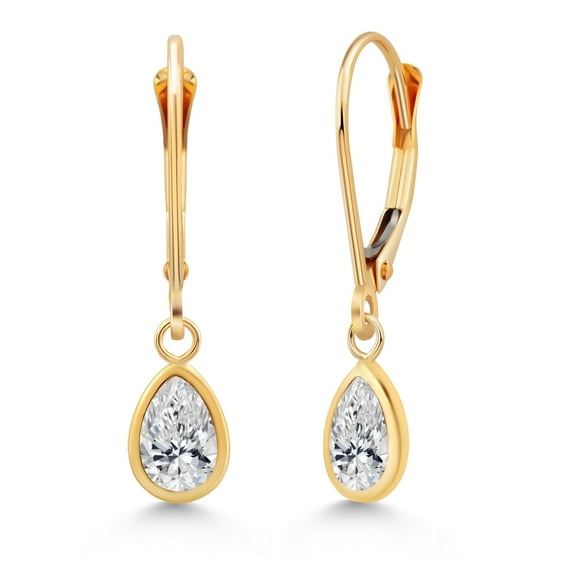 Gem Stone King 14K Yellow Gold Lab Grown Diamond Drop Dangle Earrings for Women | 1.04 Cttw | Gemstone April Birthstone | DEF Color | VVS-VS Clarity | Pear Shape 7X5MM