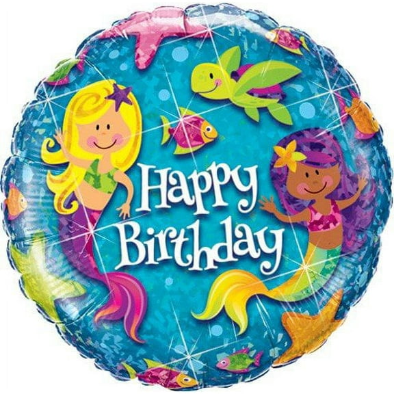 18" Birthday Mermaids Holographic Balloon