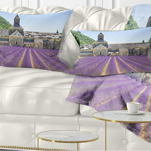 Designart Abbey of Senanque Blooming Lavender - Landscape Wall Throw Pillow - 12x20