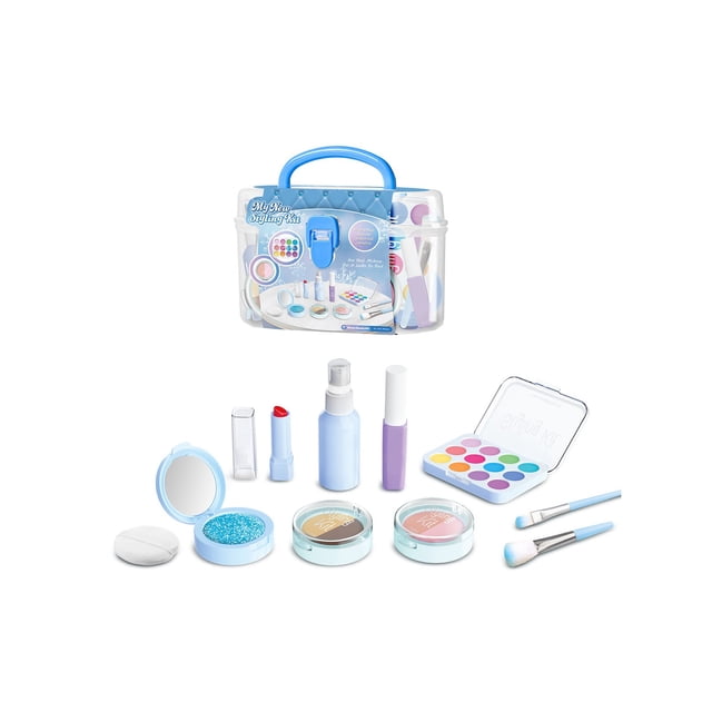 Blue Children’S Makeup Toy With Fake Cosmetics, Portable Case, For Role-Playing, Learning Fine Motor Skills And Creativity