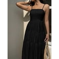 thumbnail image 3 of Black Textured Tiered Camisole Maxi Dress, Sleeveless, Loose Fit, Vacation Style, 3 of 7