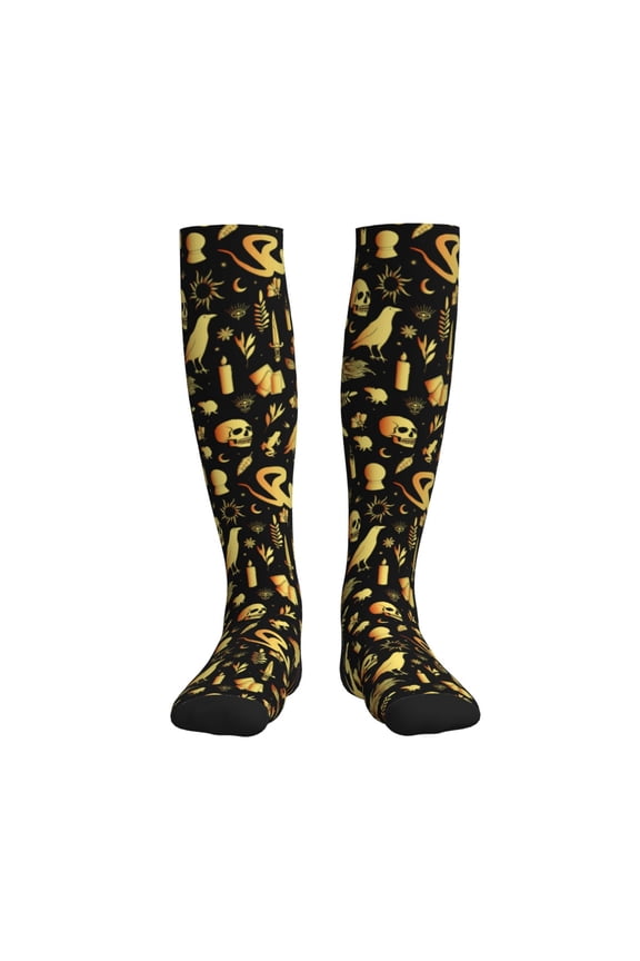 glod Skull snake bird Compression Socks for Women and Men 20-30mmHg-Circulation Support Socks Knee High Nurse Pregnant Running Medical and Travel Athletic