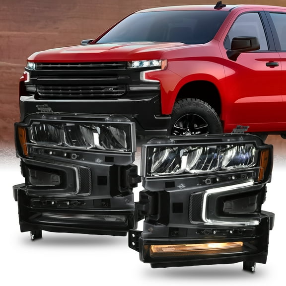 AKKON - Fit 2019 2020 2021 Chevy Silverado 1500 LED DRL w/Halogen Signal Headlight Replacement OE Style Pair/Set
