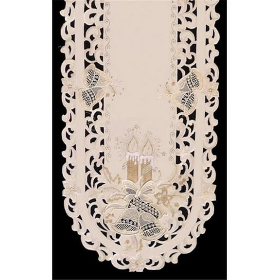 Sinobrite H8675-E Candles & Bells Cream Round Doily- 24 in.