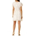 thumbnail image 4 of MODA NOVA Juniors Floral V Neck Flare Short Sleeve Lace-up Zipper Chiffon Dress, 4 of 6