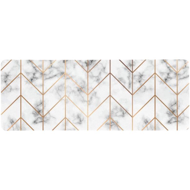 ABPHQTO Alfombrilla de ratón grande Extra extendida para juegos, alfombrilla de escritorio, alfombrilla para teclado, 30x80 cm, líneas geométricas doradas, superficie marmoleada en blanco y negro