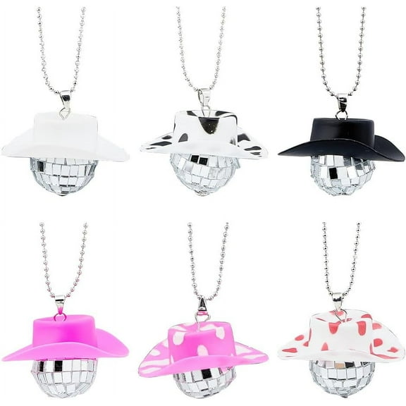 6Colors Disco Ball with Cowboy Hat Car Mirror Hangers Rear View Mirror Hanging Ornament Car Mirror Hanging Accessories