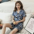 thumbnail image 4 of Summer Cardigan Double Short Printed Set Ice Silk Thin Home Clothes Pajamas, 4 of 6