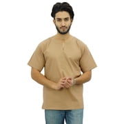 Atasi Mens Casual Short Kurta Indian Tunic V-Neck Cotton Top--Large