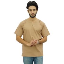Atasi Men's Casual Short Kurta Indian Tunic V-Neck Cotton Top-XX-Large