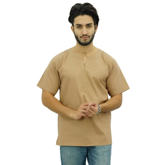 Atasi Men's Casual Short Kurta Indian Tunic V-Neck Cotton Top-Small