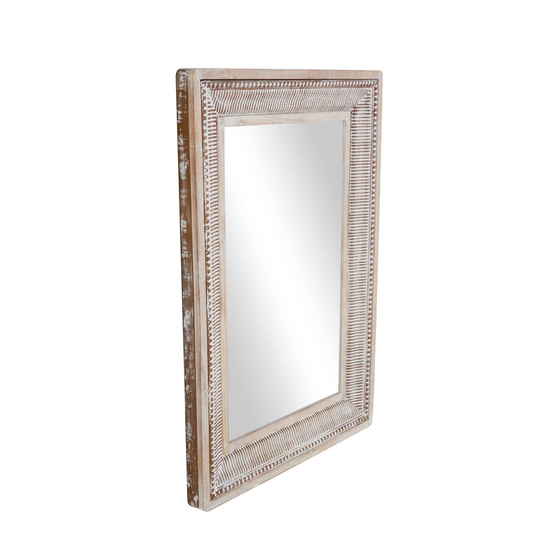 DecMode 31" x 43" Brown Whitewashed Wall Mirror with Linear Gold Markings