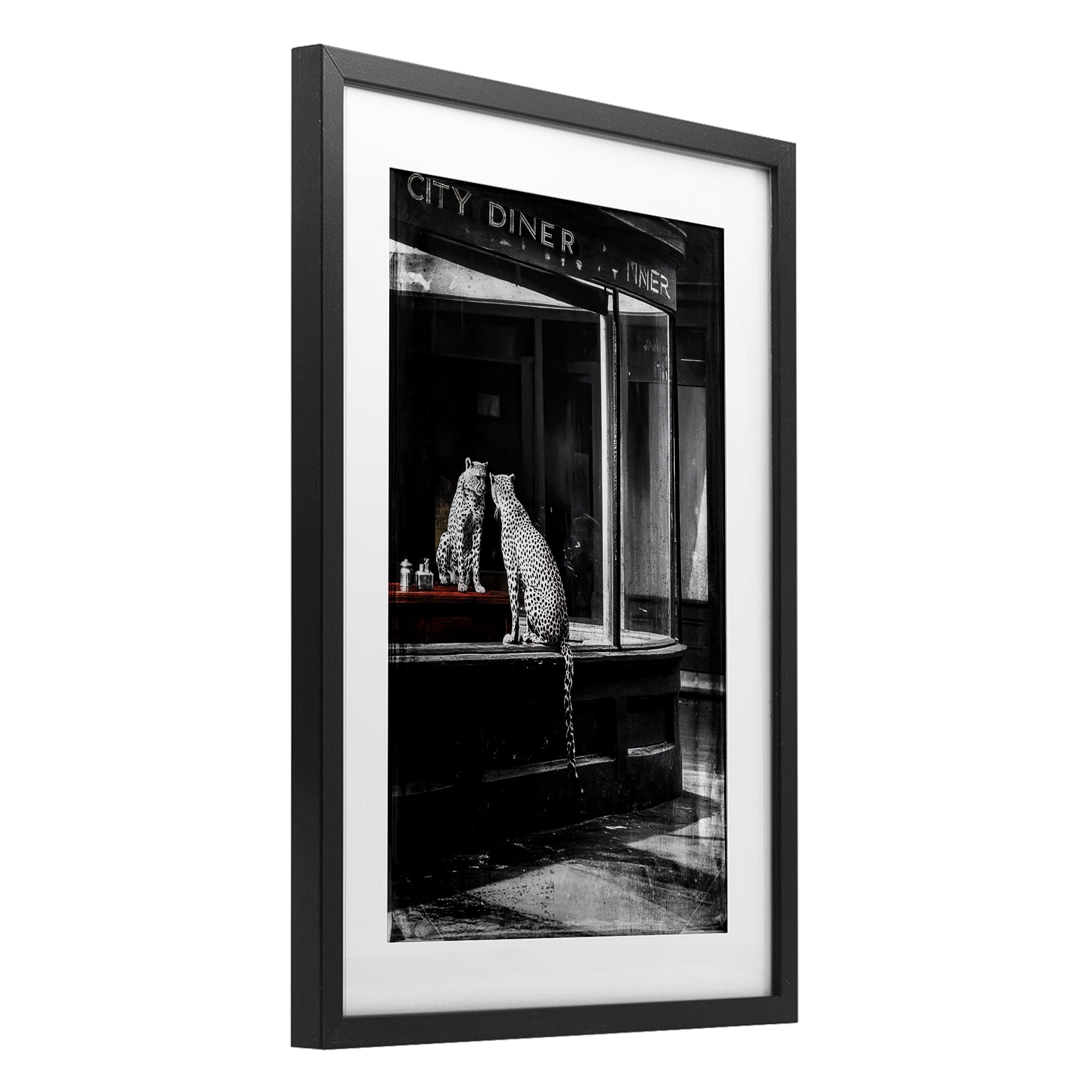 Stupell Industries Diner Noir Leopard Reflection Black Framed Print Under Glass, design by Annabelle Hall