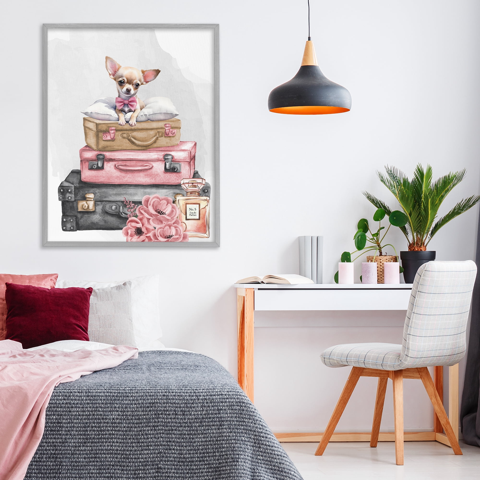 Stupell Industries Trendy Pup Travel Gray Framed Giclee Art, design by Kim Allen