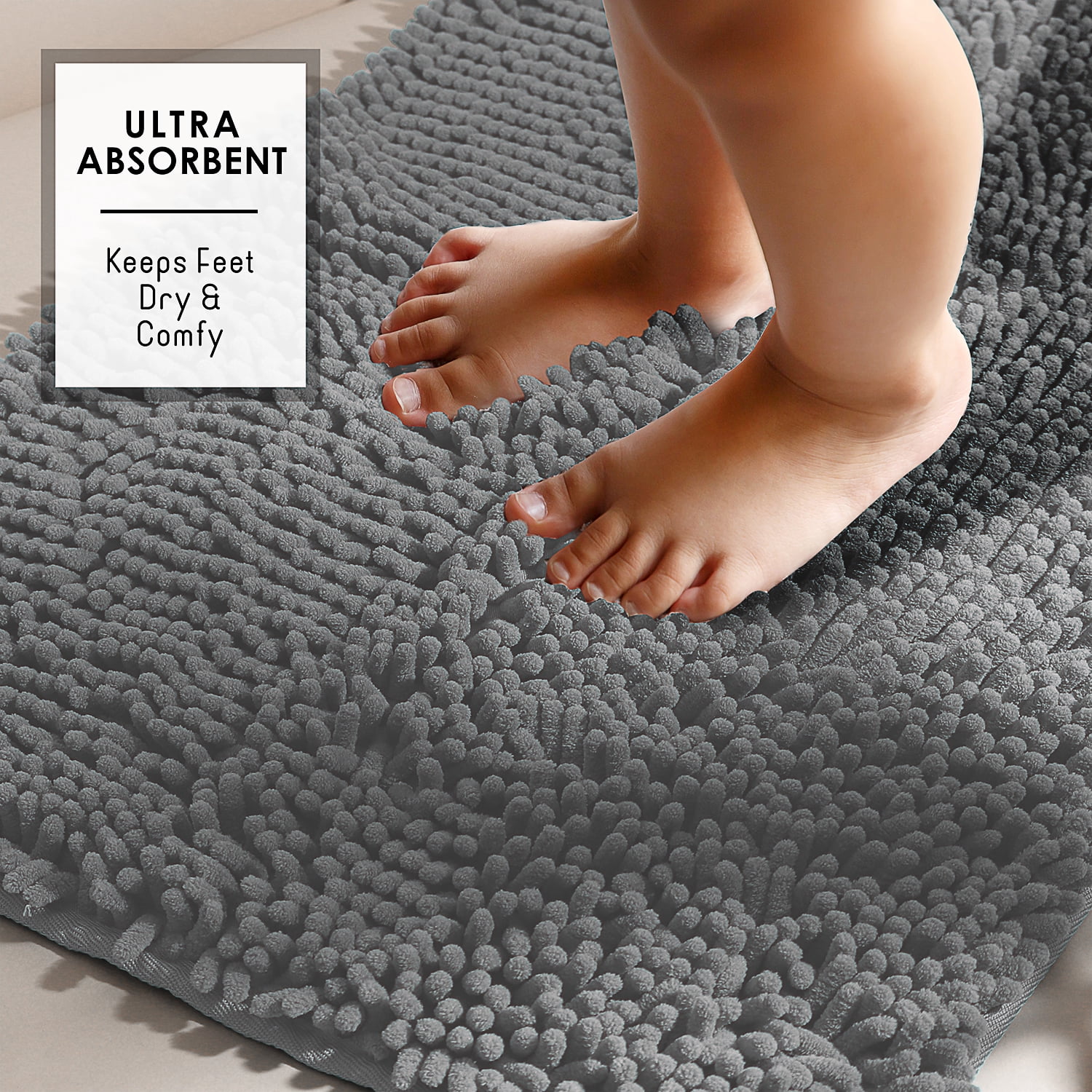 Lammaloe Chenille Bathroom Rugs Non Slip Bath Mat, 24×36 Ultra Absorbent, Bath Mats for Bathroom, Purple