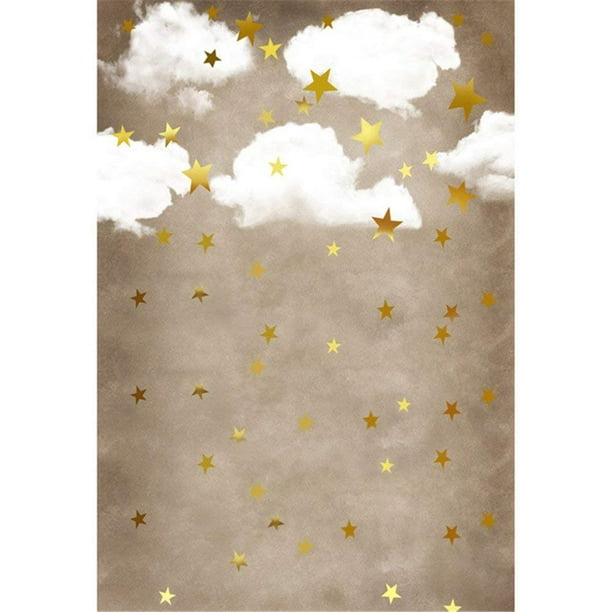 ABPHOTO Polyester White Cloud Gold Stars Photography Backdrops Baby Newborn  Photo Shoot Wallpaper Kids Children Studio Photographic Background 5x7ft -  