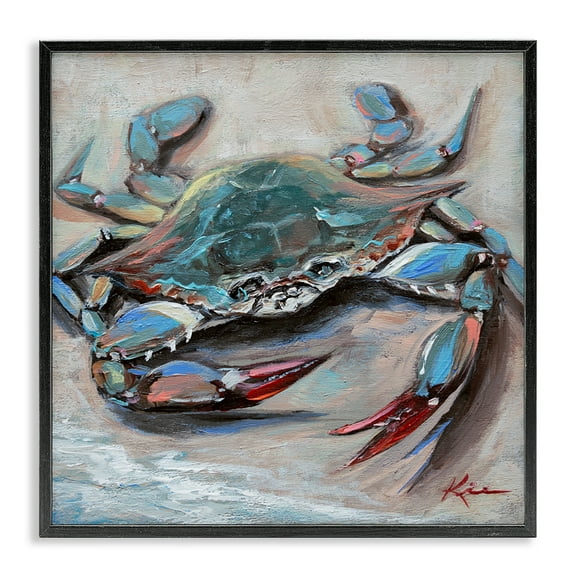Stupell Industries Blue Crab with Red Claws Nautical & Beach Painting Black Framed Art Print Wall Art, 12 x 12