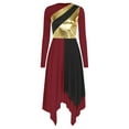 thumbnail image 3 of Alvivi Womens Long Sleeve Metallic Liturgical Praise Dance Dress Church Worship Lyrical Costume Black&Burgundy L, 3 of 7