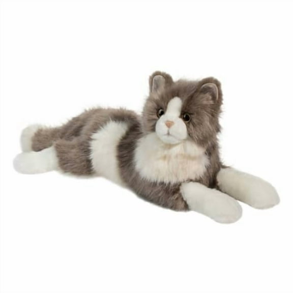 Douglas Cuddle Toys Gretta 24" Lying Grey Cat Plush Stuffed Animal Long Hair