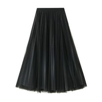 SWSMCLT Women's High Waist Tulle Skirt Mesh Soft Casual Winter Pleated Skirt Vintage Fall A Line Layered Sequin Black Small-Large