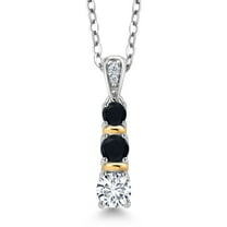 Gem Stone King 925 Silver and 10K Yellow Gold Round White Lab Grown Diamond and Black Onyx Pendant Necklace for Women (0.50 Cttw, Gemstone April Birthstone, with 18 inch Chain)