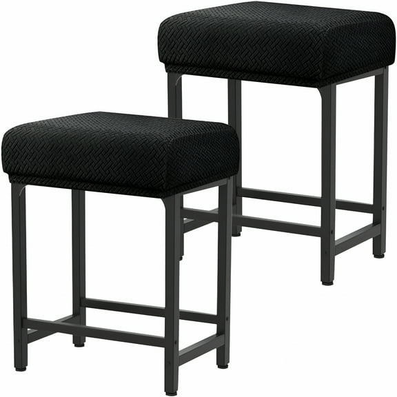 LAMIRO Rectangle Stretch Counter Height Barstool Slipcovers Rectangular Vanity Stool Cover Kitchen Counter Saddle Seat Cover 2PC Black