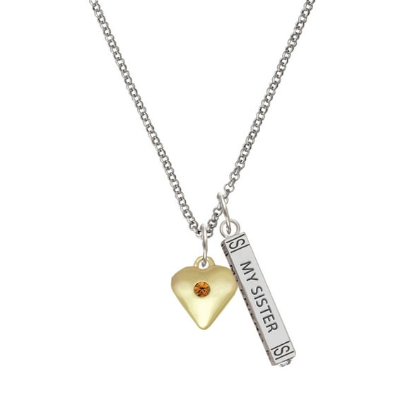 Delight Jewelry Goldtone Large November - Yellow Crystal Heart Silvertone Always My Sister Bar Charm Necklace, 23"