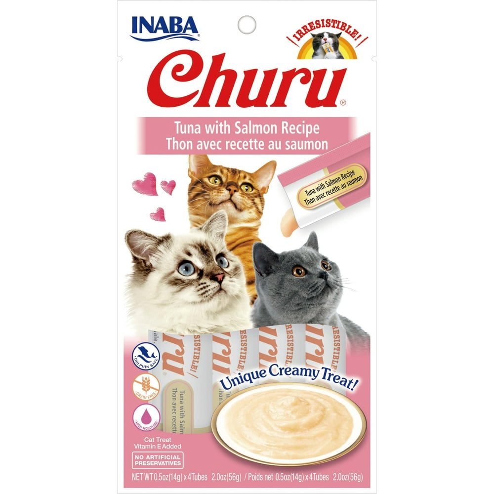 Inaba Churu GrainFree Cat Treat, Tuna with Salmon Puree, 4 Tubes