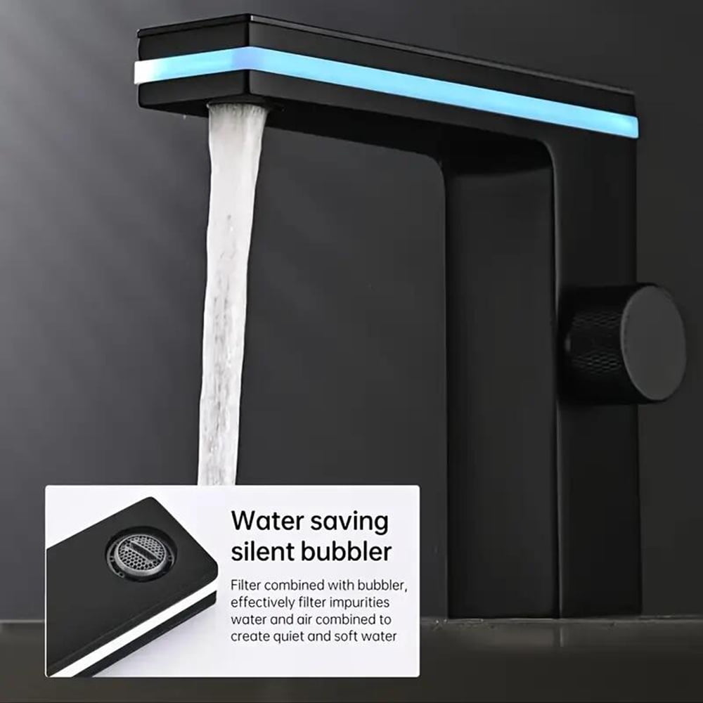 Black Bathroom Sink Faucet 1 Hole LED Temp Display Lavatory Vanity Mixer Taps
