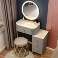 thumbnail image 2 of LED Vanity Desk Dressing Table With Mirror Chair Set Makeup Table Set Small Apartment Storage Cabinet Bedroom Sets ドレッサー My Lux Decor Round, 2 of 17