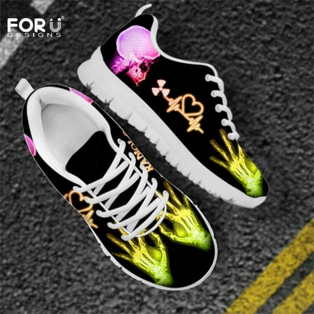 

Summer/Autumn Lace-up Mesh Women Flats Shoes Radiologic Technologist Blue Print Casual Sneakers for Female Zapatos