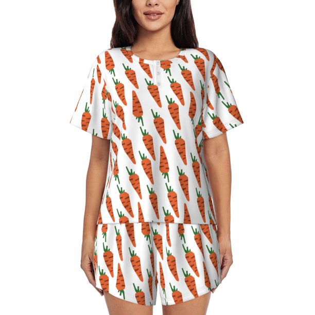 Fotbe Carrot Conjunto de Pijama Estampado para Mujer, 2 Piezas, Ropa de Dormir con Camiseta de Manga Corta y Shorts Suaves-Small