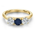 thumbnail image 3 of Gem Stone King 10K Yellow Gold Blue Sapphire and Lab Grown Diamond Engagement Ring for Women | 1.60 Cttw | Round 5MM | Gemstone September Birthstone | Size 7, 3 of 6