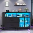 thumbnail image 3 of SEDETA 59" File Cabinet, 2 Drawers Filing Cabinets for Home Office fit Legal/Letter/A4 File, File Cabinet with Lock & Power Outlets, Printer Stand with Storage & LED Lights, Black, 3 of 9