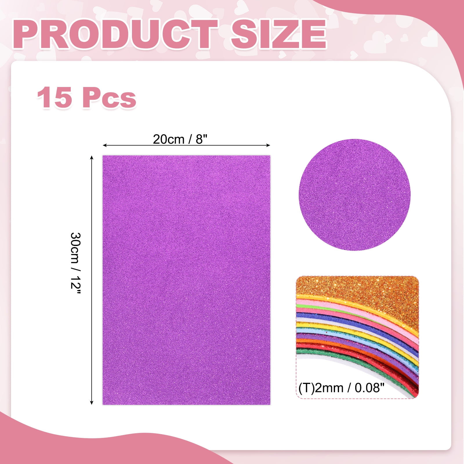15 Sheets Purple Shiny Foam Sheets, 8 Inch x 12 Inch Sparkle EVA Foam Handicraft Sheets EVA Paper for Art Crafts Projects, Scrapbook Gift DIY Card Party Decoration