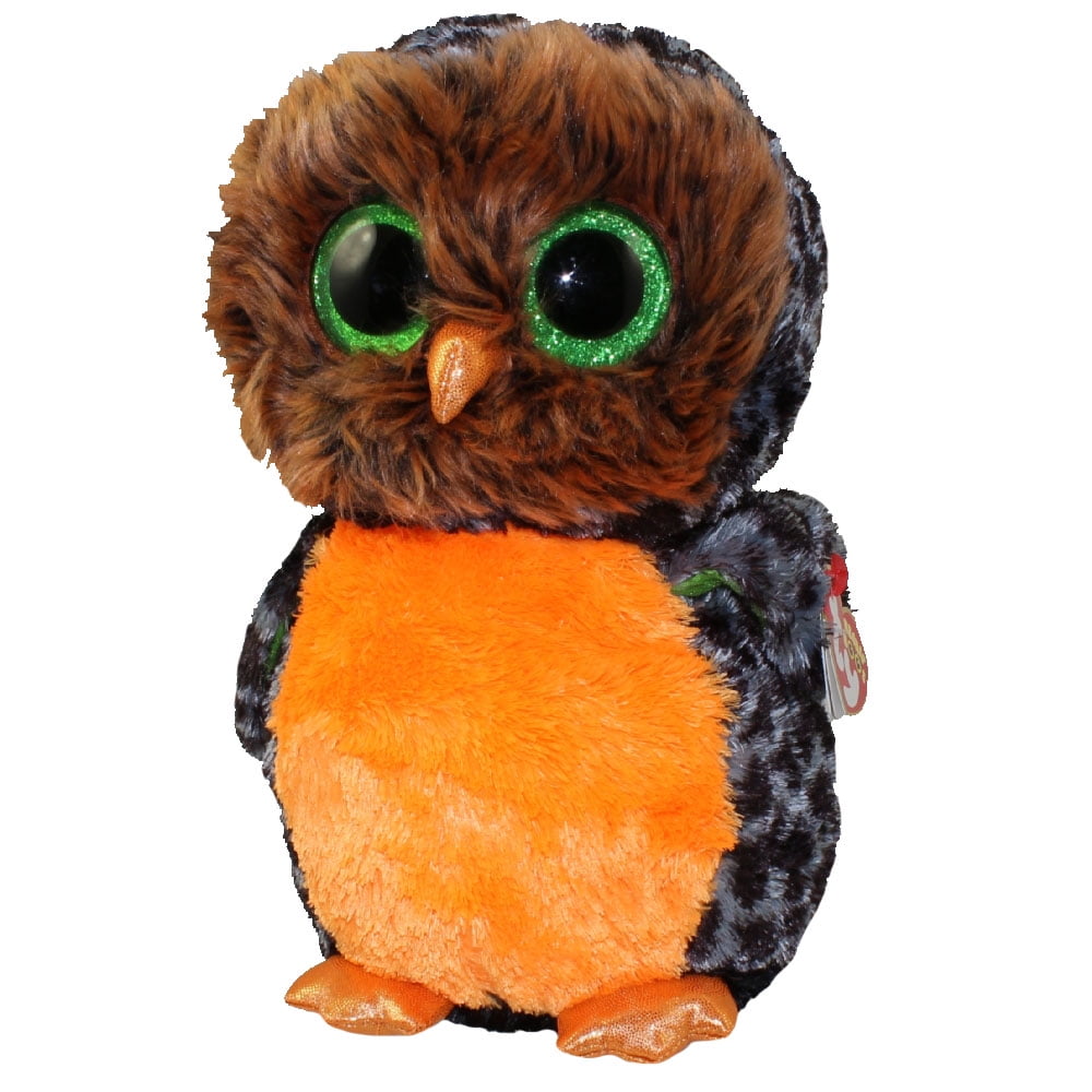 TY Beanie Boos - MIDNIGHT the Orange & Green Owl (Glitter Eyes) (Medium- 9  inch) 
