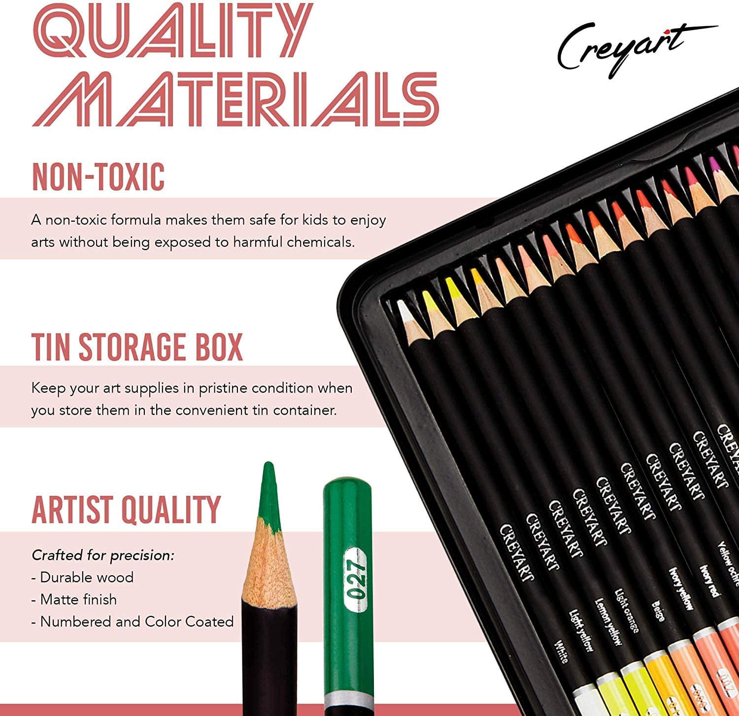 Colored Pencils Set of 120   Pre-Sharpened Nontoxic Art Supplies for Kids and Adults - Soft and Thick Oil Based Leads   120 Colors in Tin Box - By Creyart