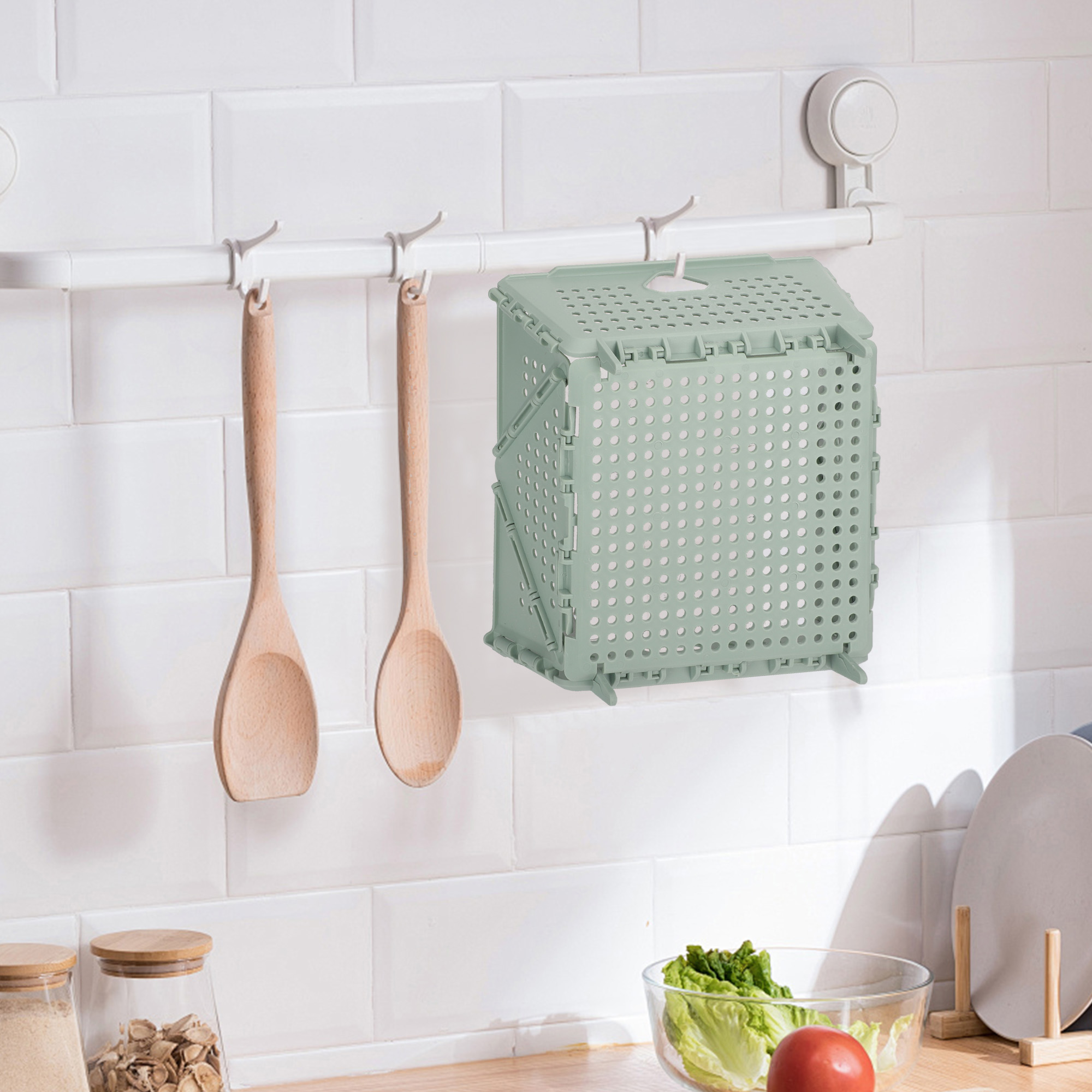 TSV Plastic Basket for Draining, Kitchen Collapsible Colander for Vegetable, Fruit, Pasta, Green - image 5 of 6