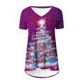 thumbnail image 3 of Camiseta Impresa con Cuello en V de Manga de Raglan de la Parte Trasera Larga Delantera Corta de las Mujeres de Navidad, Vacaciones Informales, 3 of 6