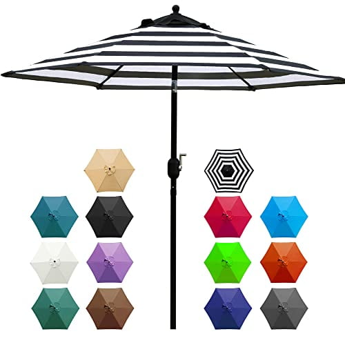 Sunnyglade 7.5' Patio Umbrella Outdoor Table Market Umbrella with Push Button Tilt/Crank, 6 Ribs (Black and White)