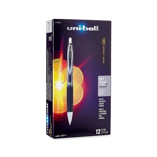 Cell Distributors 1790895 Uni-Ball Signo 207 Retractable Gel Pen, Bold Point, Black Ink, 12-Count