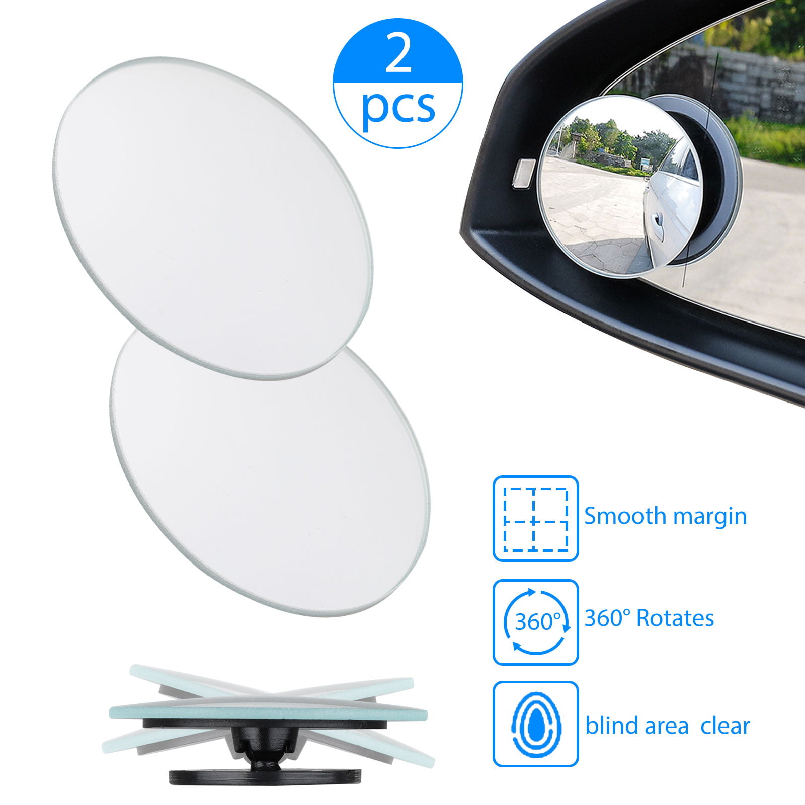 Frameless Sway Rotate Wide Angle Rear View Mirror HD Glass Fan Shape Stick PRETTYGAGA Blind Spot Mirror Rearview Convex Adjustable Side Mirrors 