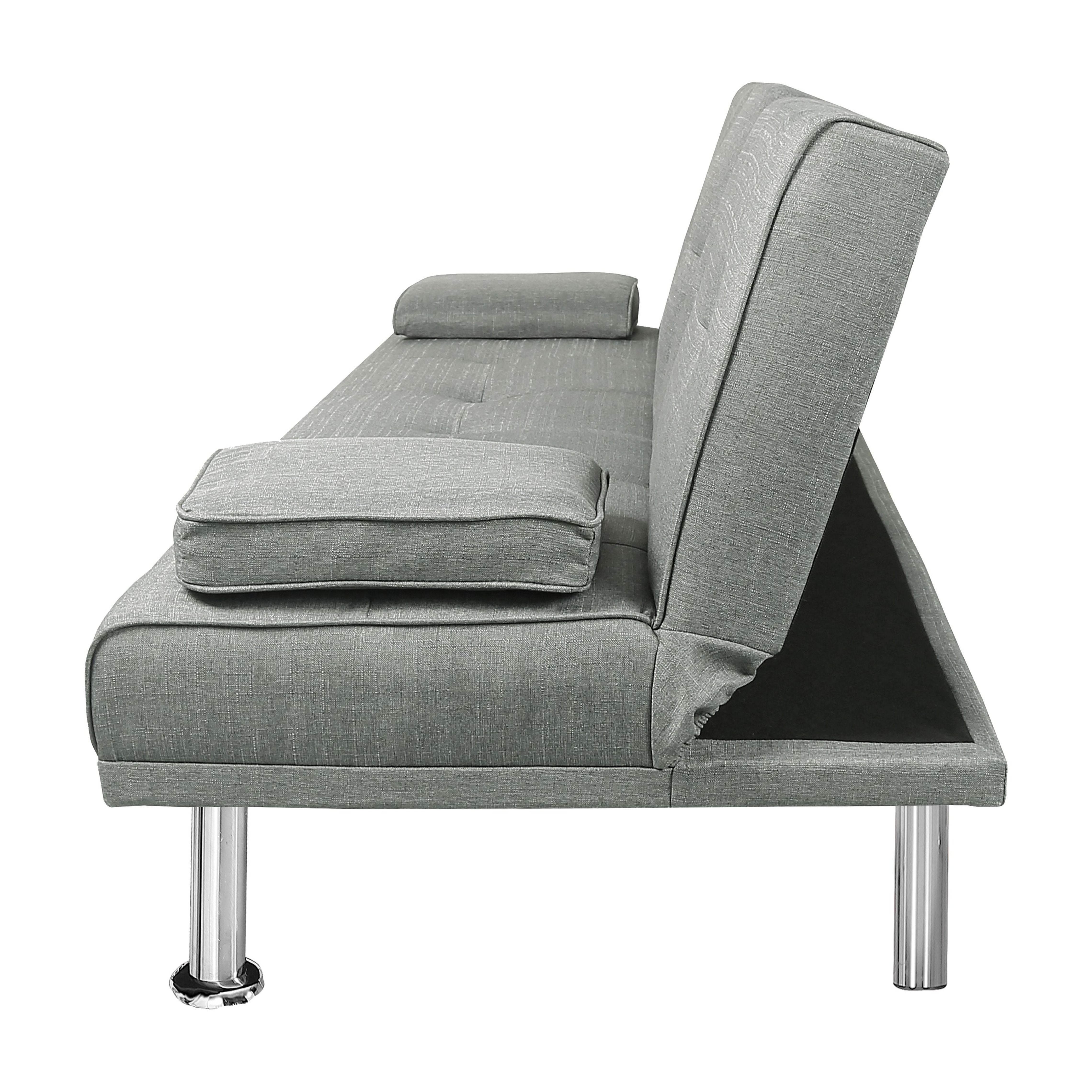 Derzers Linen Convertible Futon Sofa Bed Twin with Adjustable Backrest with Cup Holders, Light Gray