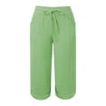 thumbnail image 5 of ManxiVoo Women Lightweight Linen Pants 3/4 Length Breathable Comfort Fit Casual Summer Trousers With Pockets L Size Mint Green, 5 of 5
