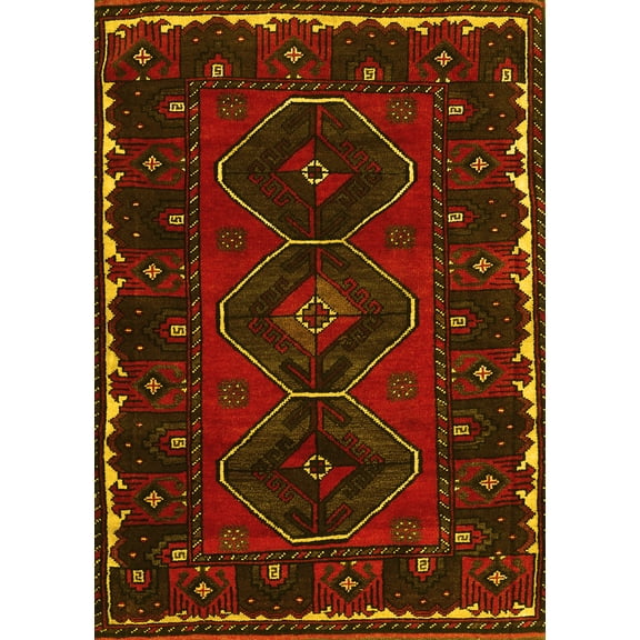Ahgly Company Machine Washable Indoor Rectangle Persian Yellow Traditional Area Rugs, 5' x 7'